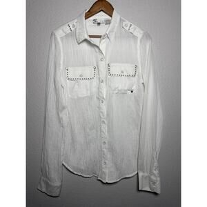 Miss Me White Studded Western Button Down Shirt Small